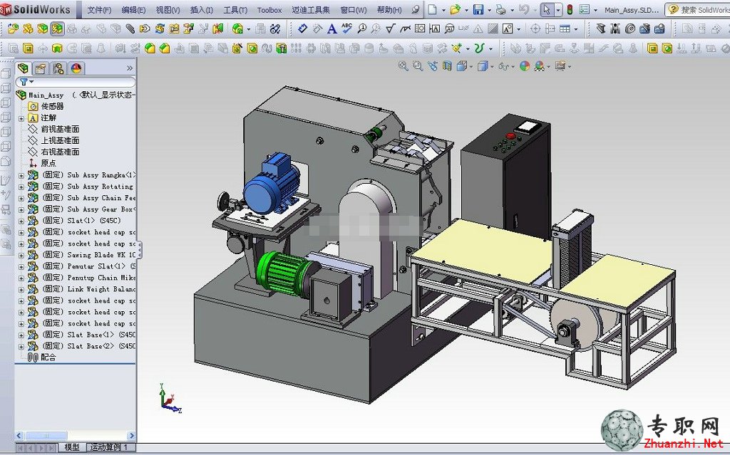 SolidWorks自動木材切割成型設備3D模型